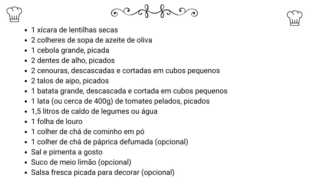 Receita Sopa de Lentilha